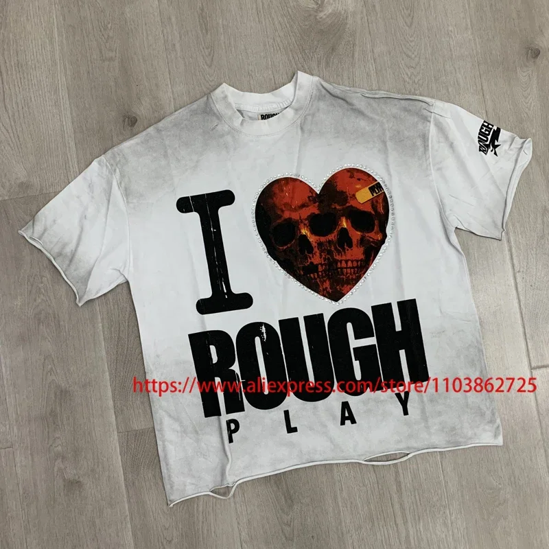 Streetwear ROUGH PLAY Short-sleeved Men's Women's Couple-style Printed High Street Retro Rough Play T-shirt Tops