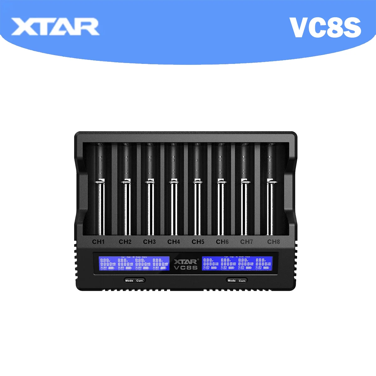 

XTAR VC8S Charger New Released Charger 8-slot Charger Smart Versatile Li-ion&Ni-MH Battery Charger With Type-C Input&HD LCD