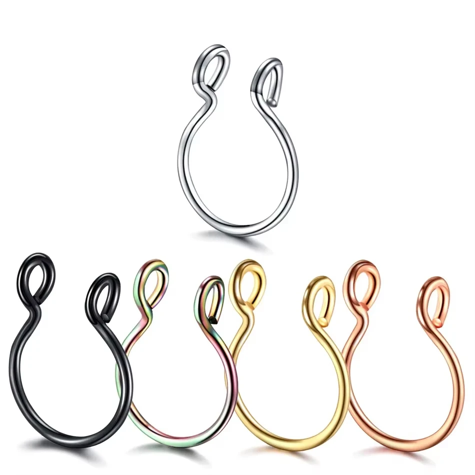 2 Sizes U Shaped Fake Nose Ring Hoop Septum Rings Stainless Steel Nose Piercing Fake Piercing Oreja Pircing Jewelry