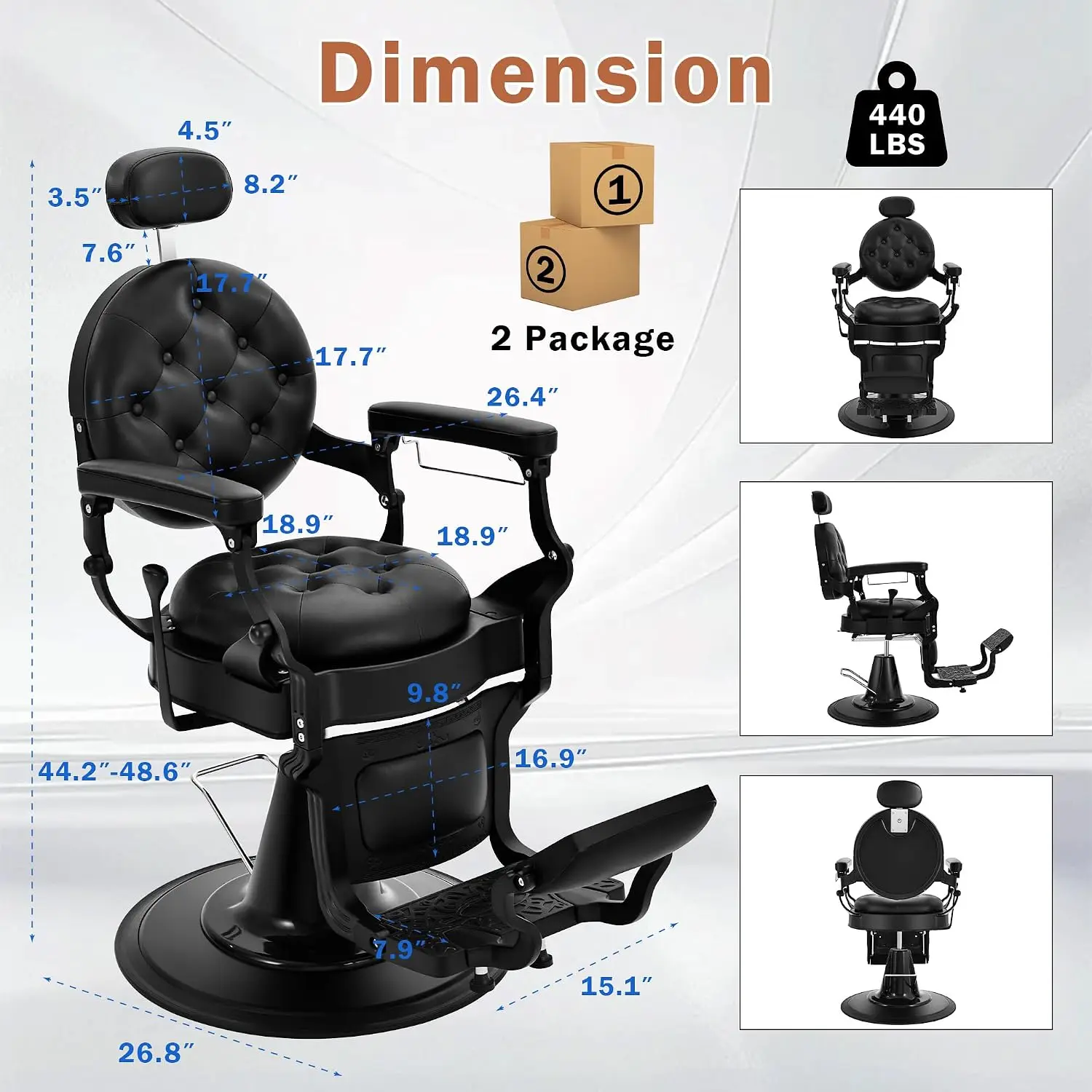 Retro Reclining Barber Chair, Heavy Duty Hydraulic Chair with Wide Footrest for Hair Stylist Tattoo Spa, Customized
