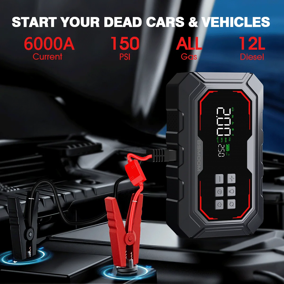 6000A PEAK Starthilfe für Autos, Powerbank, Autobatterieladegerät, Notfallstarthilfe, tragbares Ladegerät, Starthilfe für Benzin- und Dieselfahrzeuge, Notfallstarthilfe, Notstromversorgung.