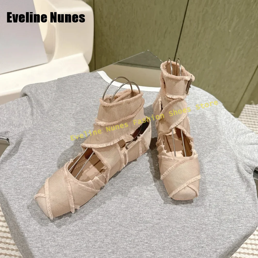 

Cross Tied Fringe Ballet Shoes Solid Patchwork Retro Pumps 2024 Square Toe Flat with Hollow Out Shallow Mental Buckle Mary Janes