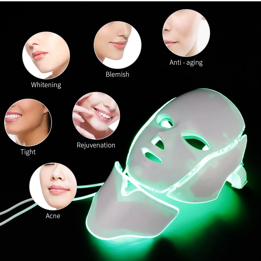 Confezione regalo-collo + maschera LED viso 7 colori luce LED maschera di bellezza ringiovanimento della pelle terapia fotonica Anti Acne sbiancamento rassodamento