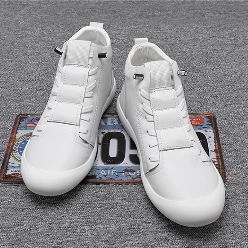 Men Shoe Genuine Leather Casual Shoe New HighTop Trend Board Shoe Men Sport Shoe Small White Shoe Men Flat Casual Shoe Zapatilla