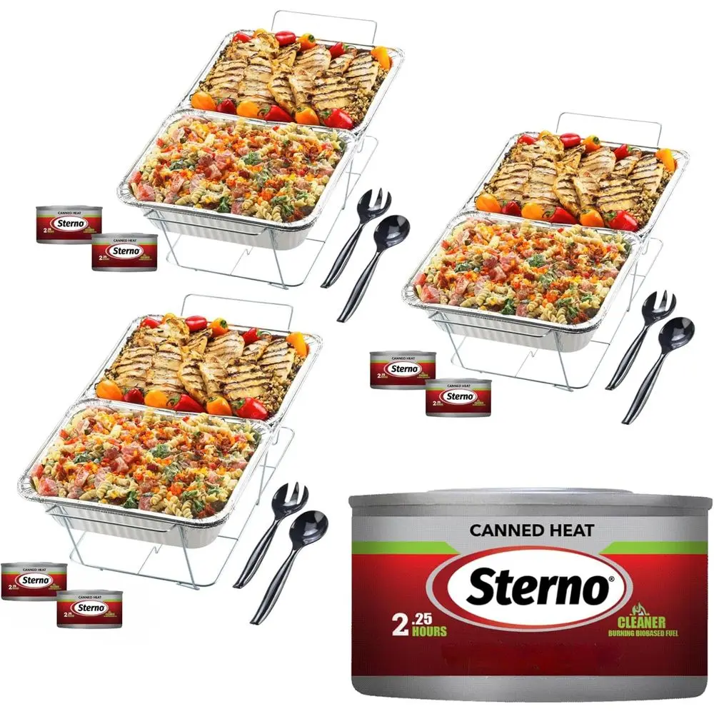 

Triple-Layer Buffet Chafing Dish Set with 6 Fuel Cans, Food Pans, Water Trays, and Utensils for Party Catering