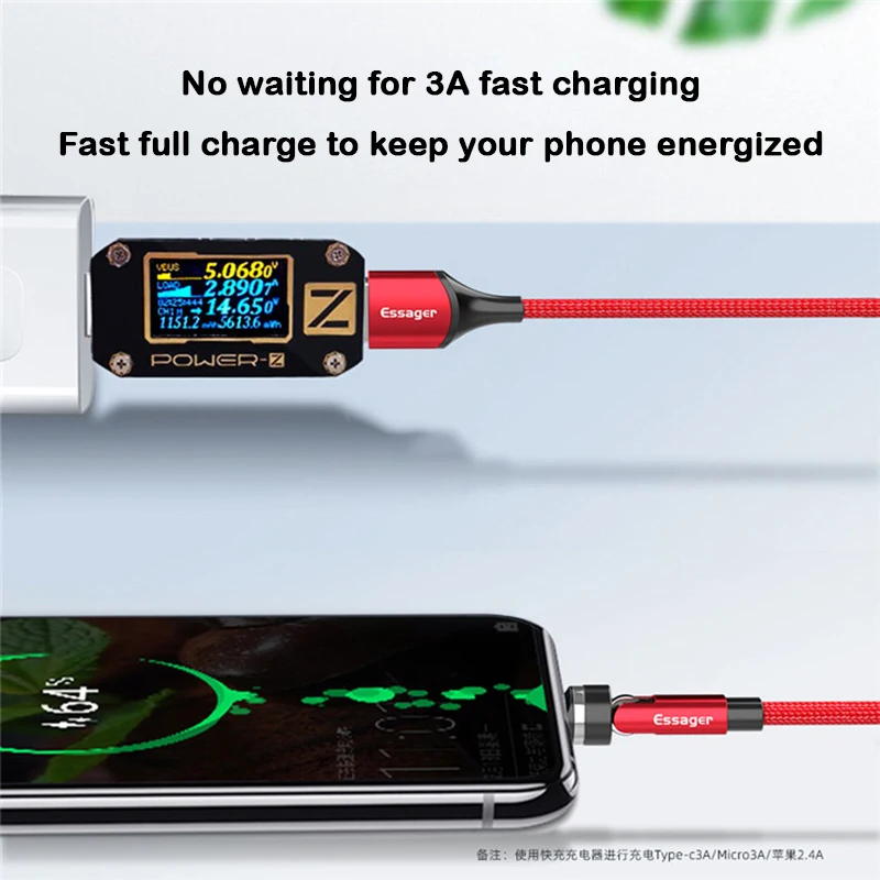 Essager 540 Rotate Magnetic Cable 3a Fast Charging Micro usb Type C cable For Iphone Xiaomi Magnet Charger Phone Wire Cable Data