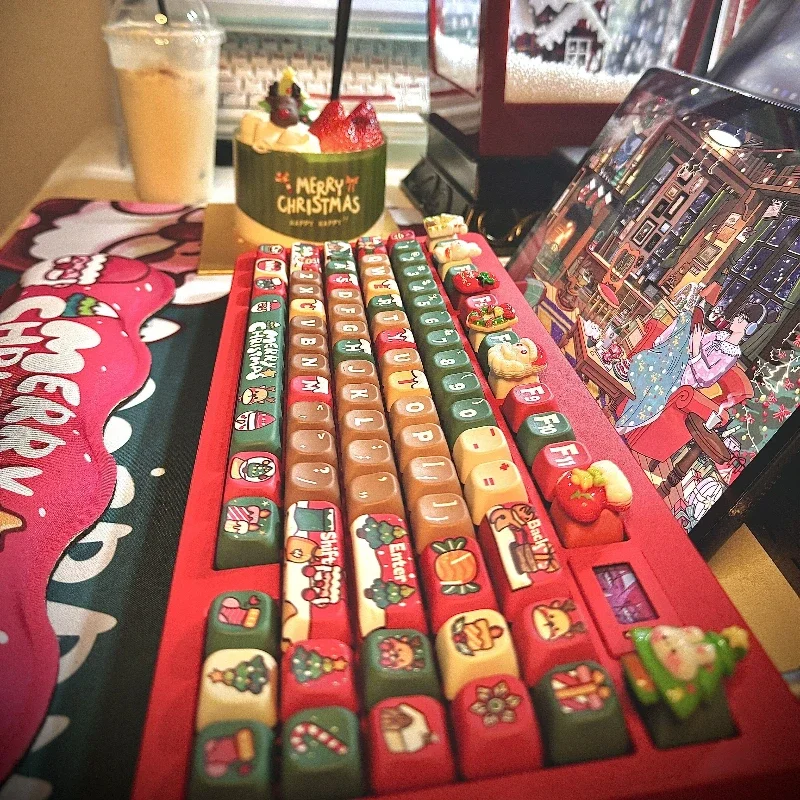 

Lost Beauty Keycaps Custom Merry Christmas Theme Keycap Cherry Mda Foa Profile Key Cap Cute Cartoon Anime Point Key Caps Gifts