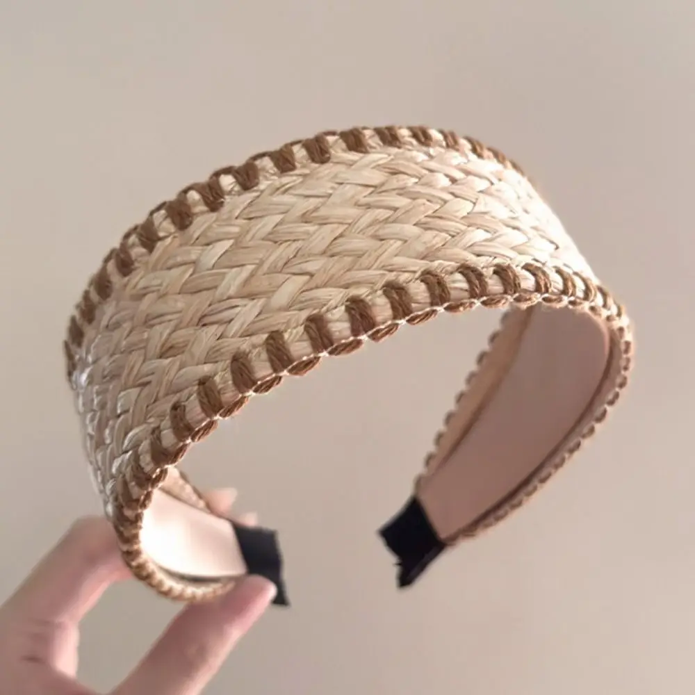 Wide Edge Straw Weave Headband Bohemia Vacation Style Raffia Grass Hairband Woven Korean Style Bohemian Style Hair Hoop Headwear