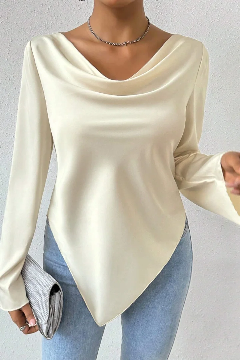 Early Autumn Women's Sister Intellectual style Long-sleeved T-shirt Elegant Cold Sexy Irregular Long Sleeve Tops Women's