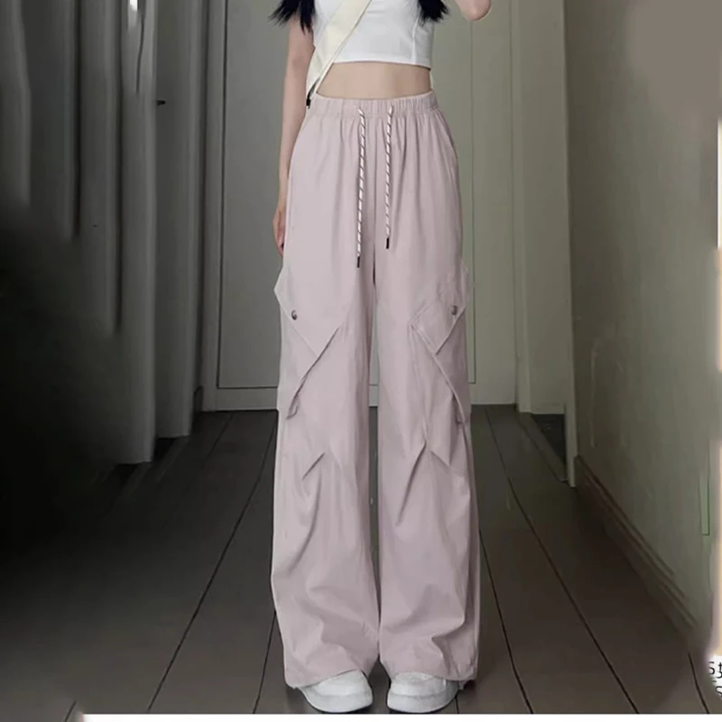 سراويل نسائية واسعة الساق من Streetwear سراويل صيفية عصرية بجيب كبير سراويل هيب هوب أمريكية فضفاضة سريعة الجفاف سراويل رياضية #2