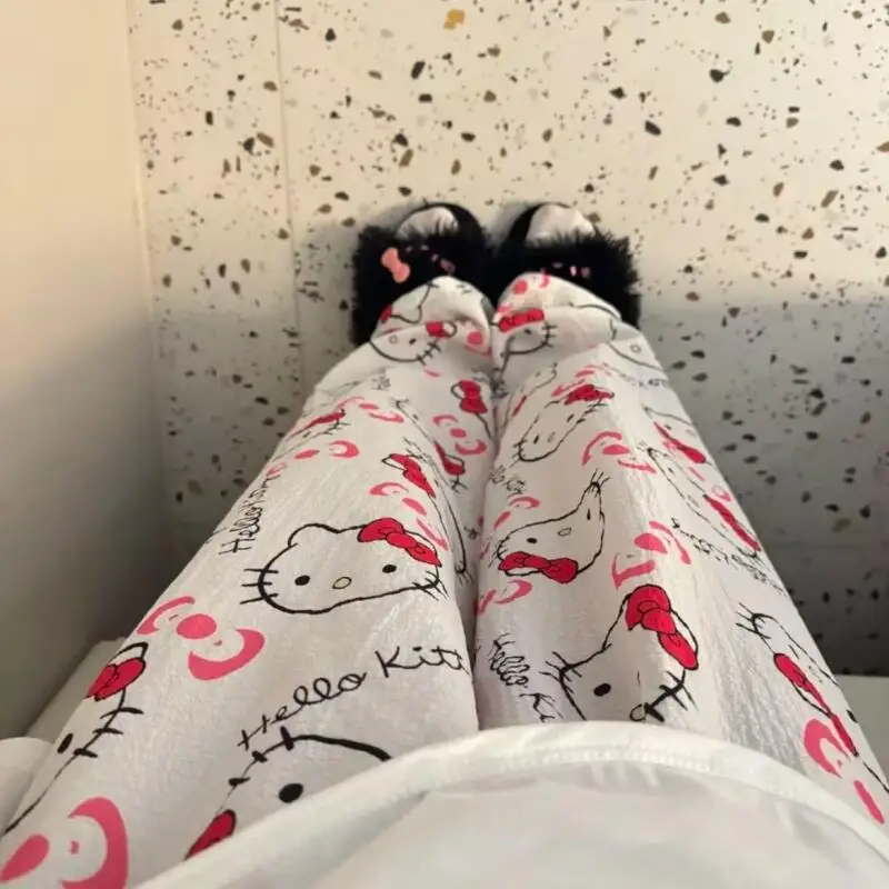 Sanrio's New Summer Women's Cartoon Walking Pants for Home Use Long Pants That Can Be Worn Outside Hello Kitty Cute Student Ins