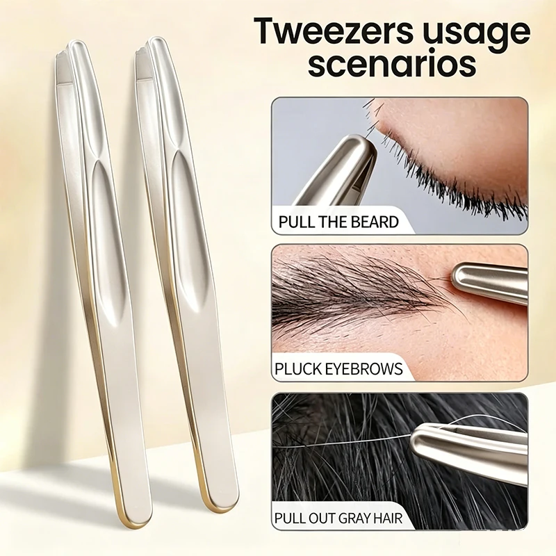 Stainless Steel Eyebrow Clips for Precision Beard and Mustache Trimming Gentle on Light Beige Round Head Tweezers