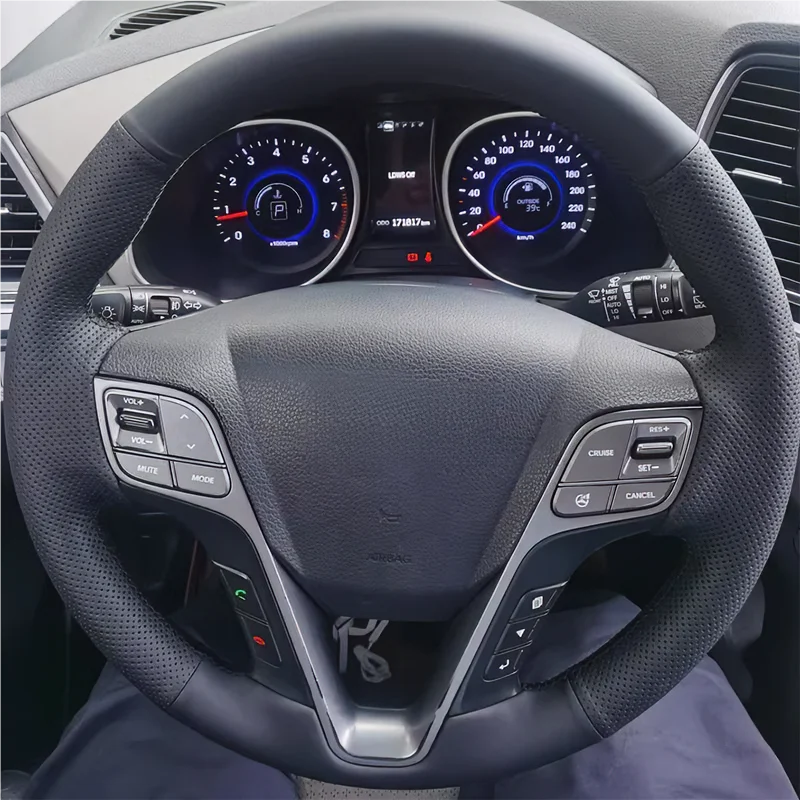 For 13-15-17 Hyundai Santa Fe hand-stitched steering wheel cover, new Santa Fe custom-fit full wrap steering wheel cover