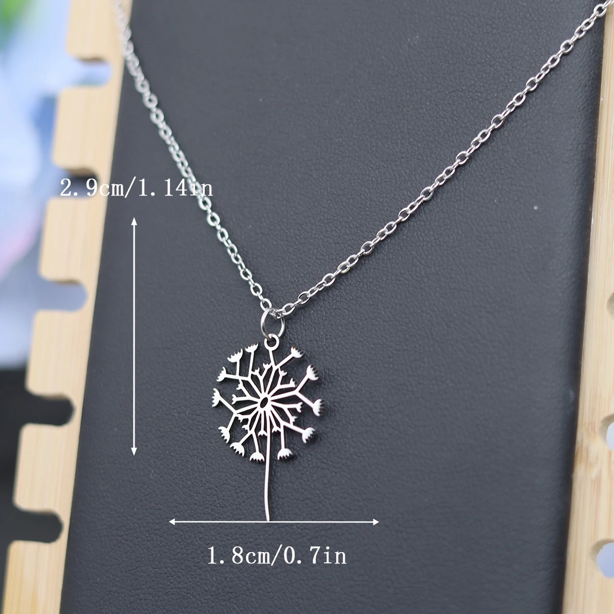 Kinitial Dandelion Stainless Steel Jewelry Women Plant Pendant Clavicle Chain Boho Necklace Collier Femme
