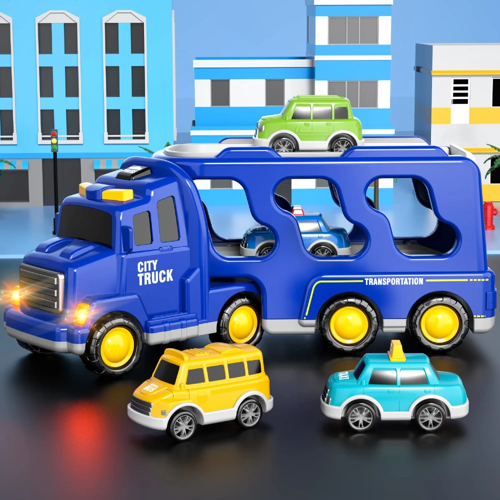 WizKidz Toddler Trucks Toys for Boys & Girls Kids Transport City Truck with Cars Lights Sounds Birthday Gift for 3-9 Years Old