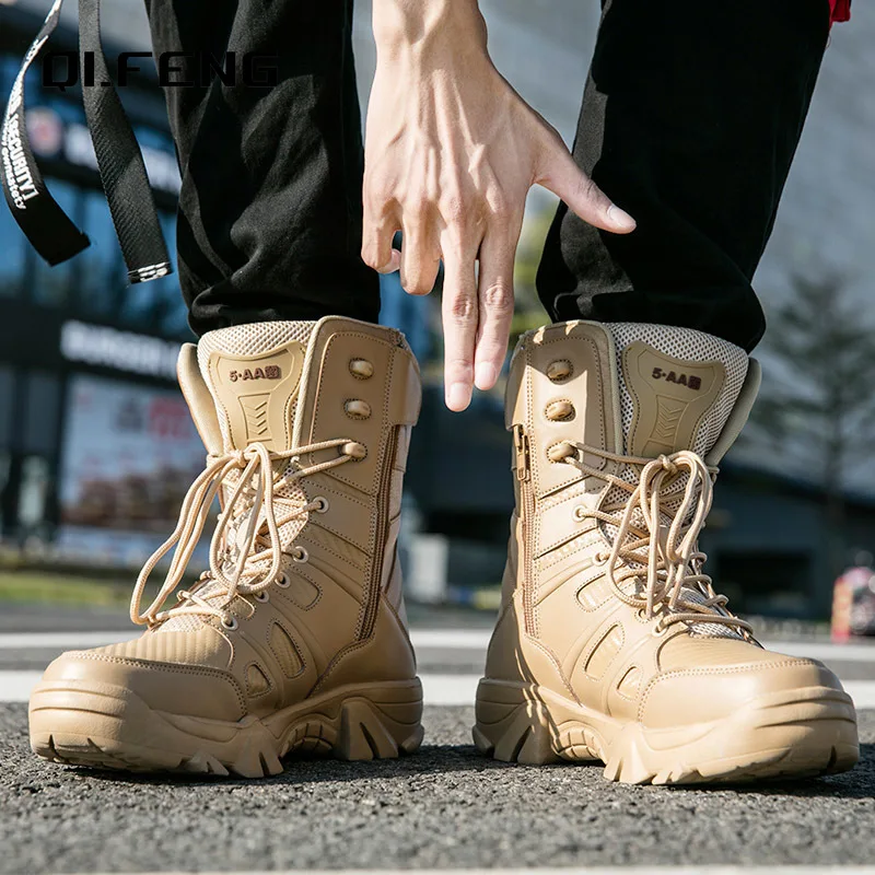 Big Size 47 Men\'s Boot Combat Mens Ankle Boot Tactical Warm Fur Army Boot Male Shoes Work Safety Shoes Motocycle Boots