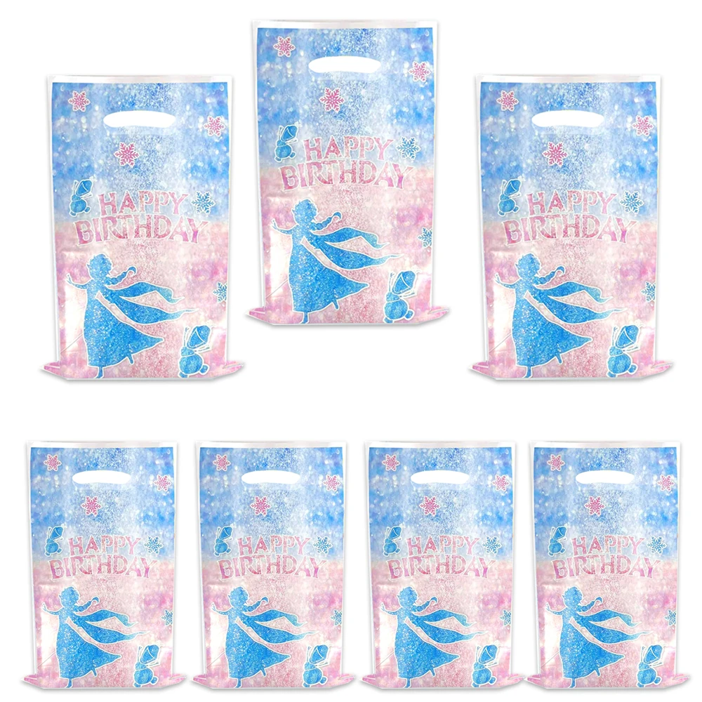 Sacs de Fête Elsa Glace et Neige, Sacs Cadeaux en Plastique pour Bonbons, Sacs de Fête pour Enfants Garçons Filles, Fournitures de Décoration d'Anniversaire, Baby Shower