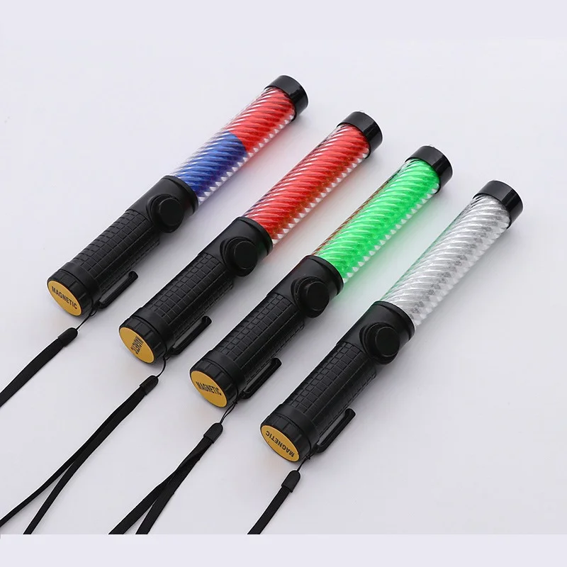 29cm Built-in Battery Multi-function LED Traffic Baton Warning Light Whistle Magnet Hook Buzzer Fluorescent Guide Rod