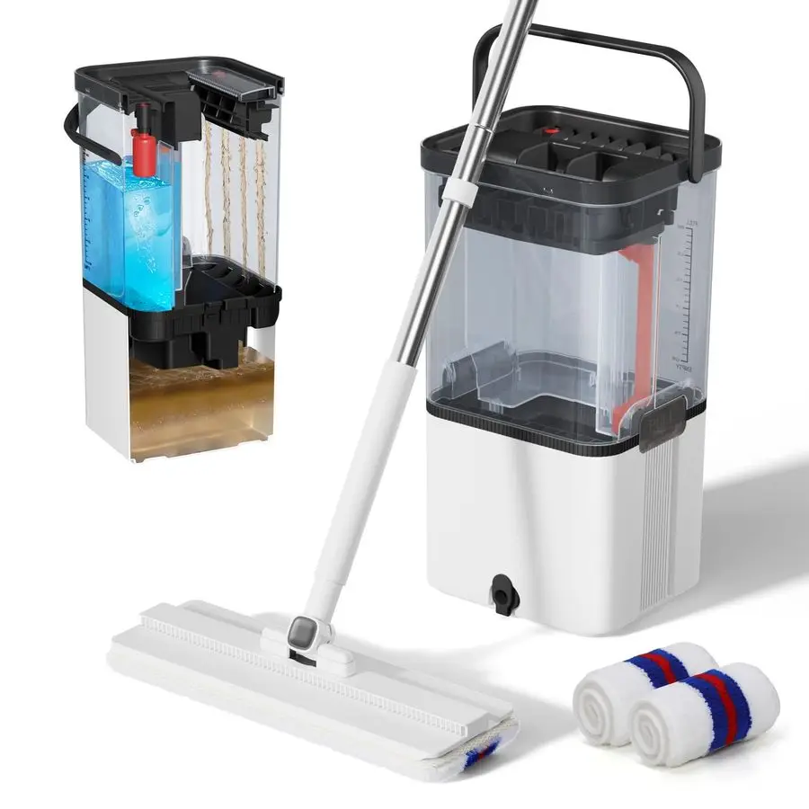 

Upgraded Mop and Bucket Set,Midyb Microfiber Mops and Bucket System with 2 Pads,Mop and Bucket with Wringer Set,Automatic Separa