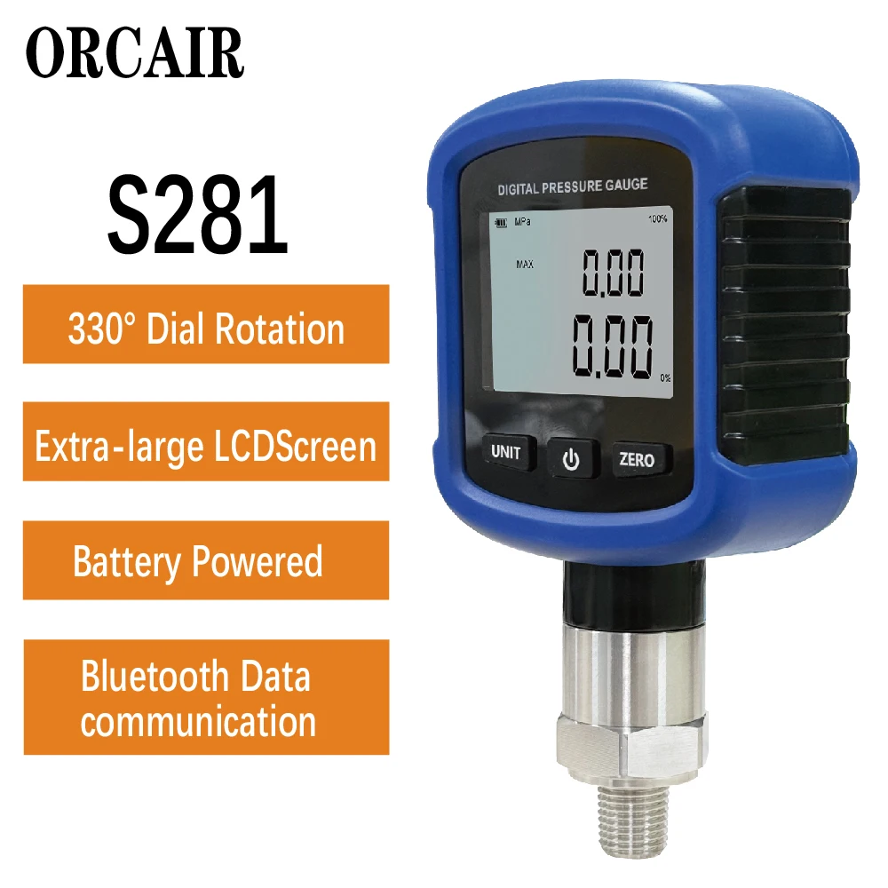 

S281 High Precision 10000PSI Digital Hydraulic Pressure Gauge Air Manometer 1/4'' NPT Thread with 330° Rotating Bluetooth Wirel
