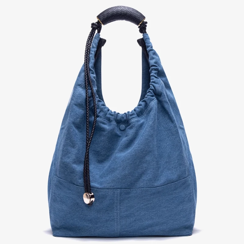 سعة كبيرة للمتسوقين حقيبة المرأة عالية الجودة الأزرق الدنيم الأسود المنسوجة الرباط حمل حقيبة عرض الأزياء نمط حقيبة كتف عادية