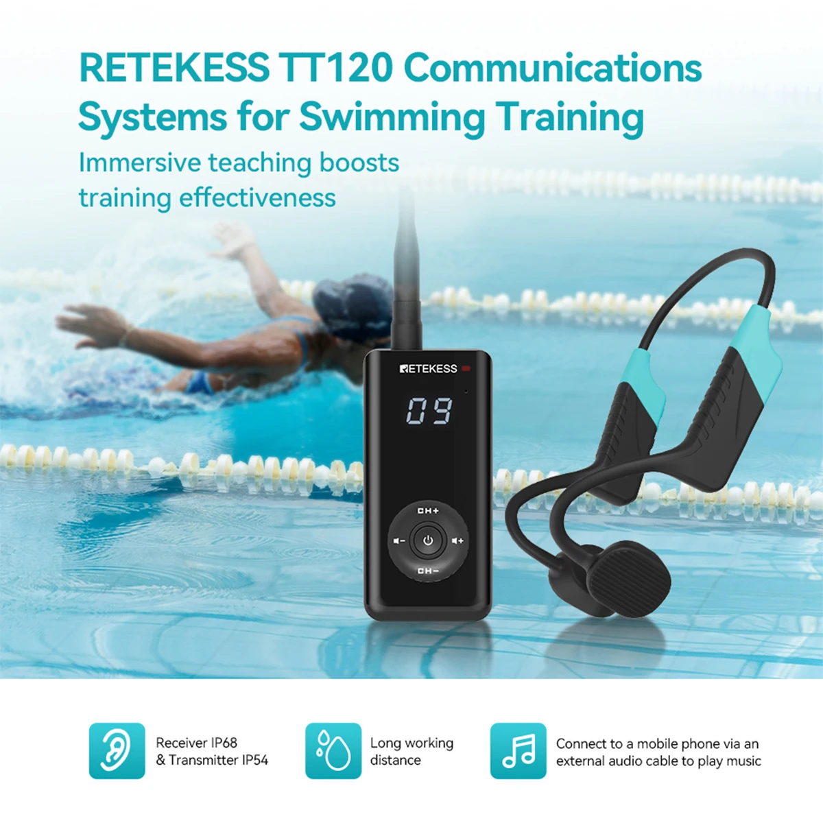 Retekess TT120 수영 코치 마이크 송신기 수영 토크 훈련 및 코칭 액세서리를위한 무선 통신 도구
