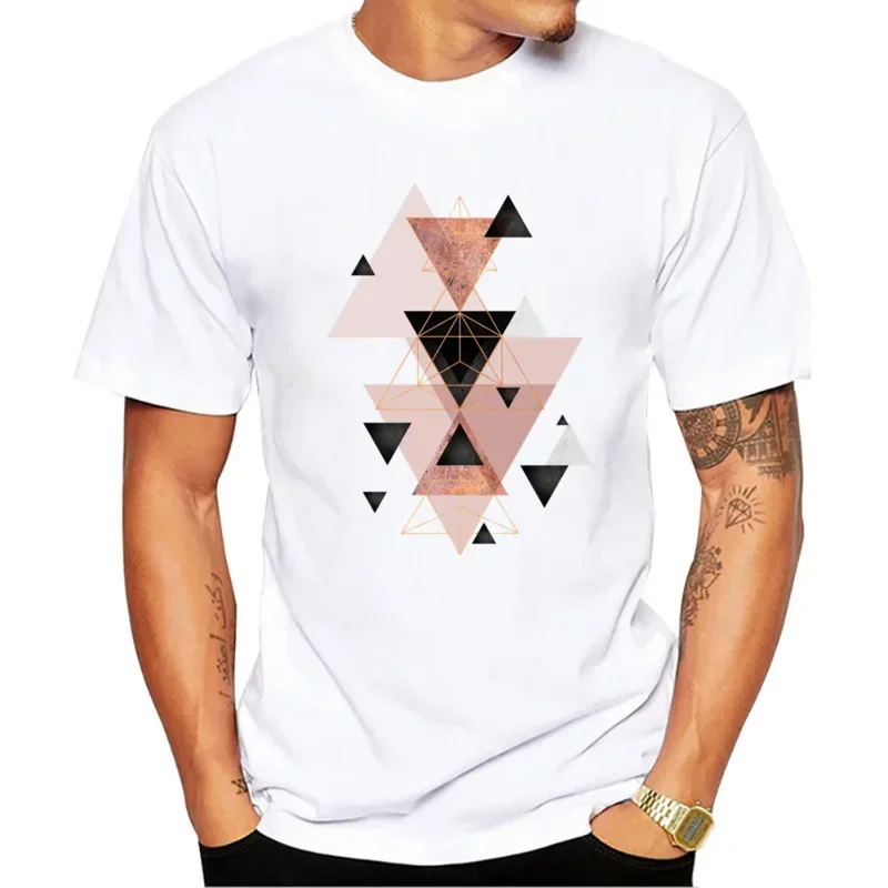 

2024 Men's New Geometric Triangles Design Short Sleeve T-Shirt Cool Printed Tops Hipster Tee