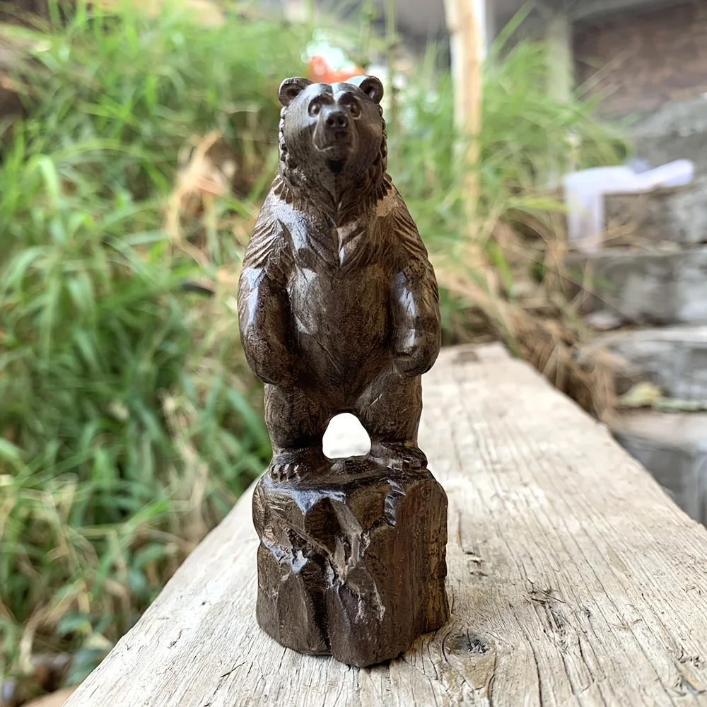 Wooden Bear Sculpture Ornament, Animal Theme, Artistic Style, Suitable for Holiday Decorations, Tabletop Decorations, Home Decor, Fireplace, Bedroom, New Year Gifts, Back-To-School Season Gifts