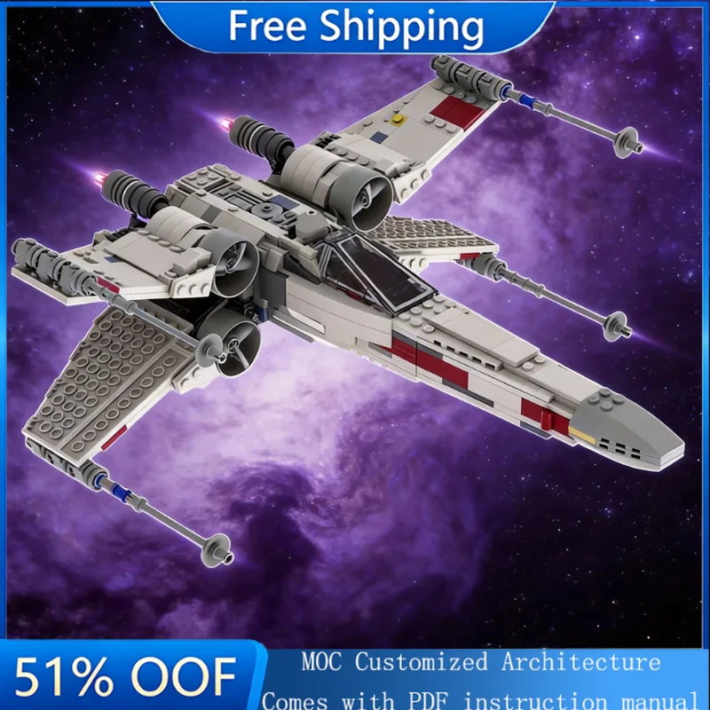 

909 PCS MOC Star Battle Modified 75218-1 X Wing Interstellar Combat Aircraft Model Building Blocks Brick Creative Assembly Gifts