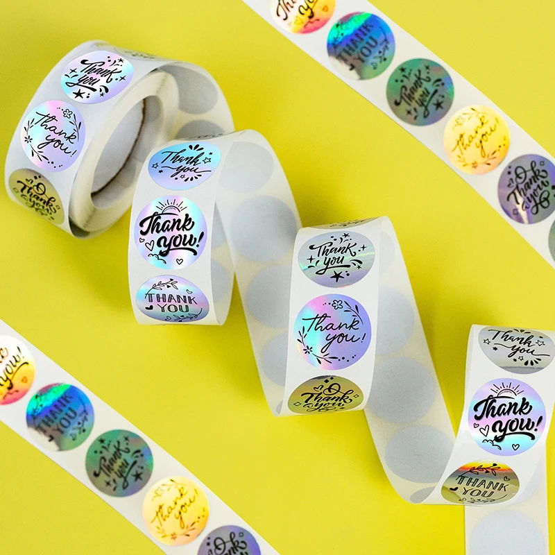 500Pcs/Roll 1 Inch Laser Thank You Sticker For Supporting My Small Business Stickers For Sealing Staionery Packaging Box Lables