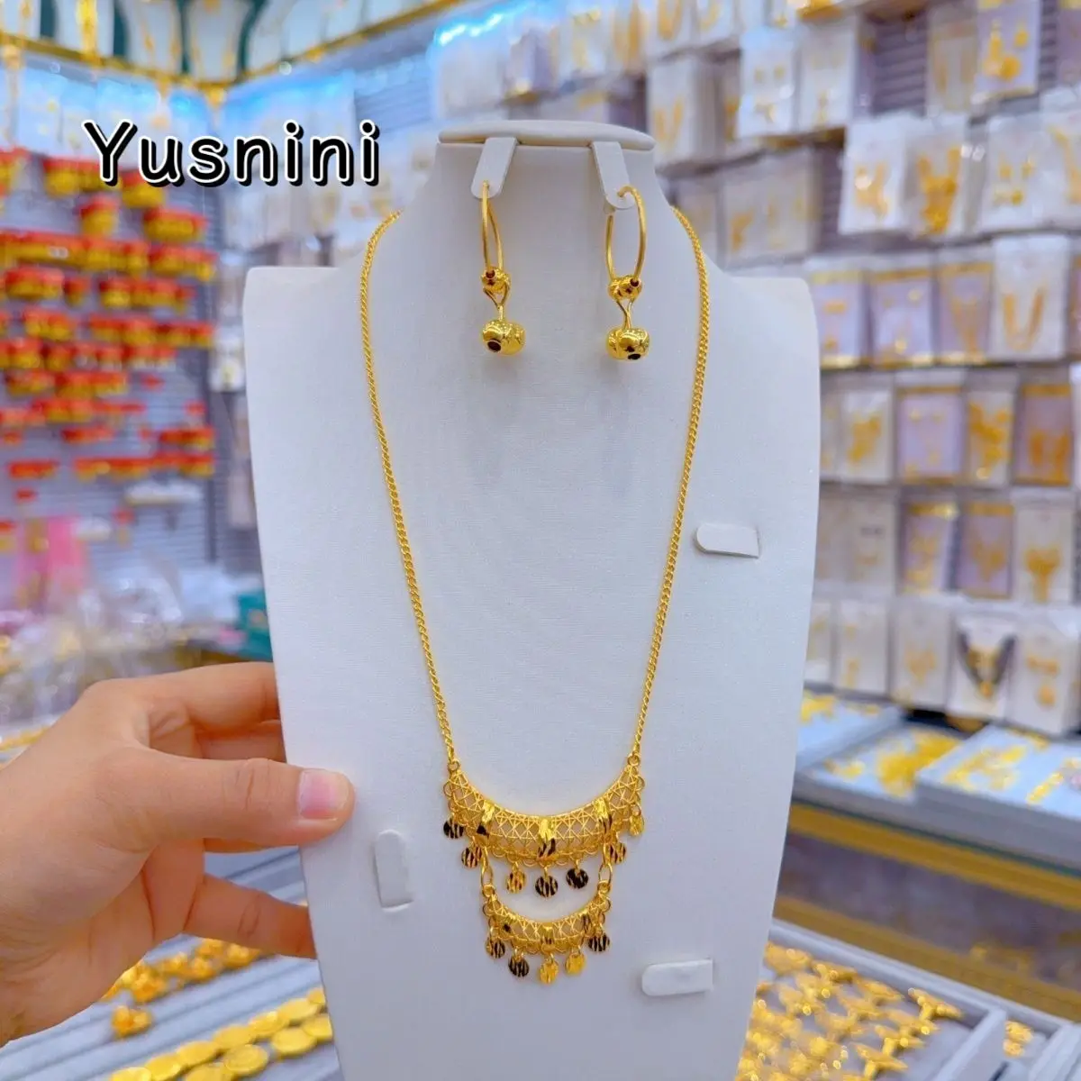 

New American 24K Gold Plated Necklace Earrings Wedding Jewelry Set for Women's Holiday Gifts YY10844