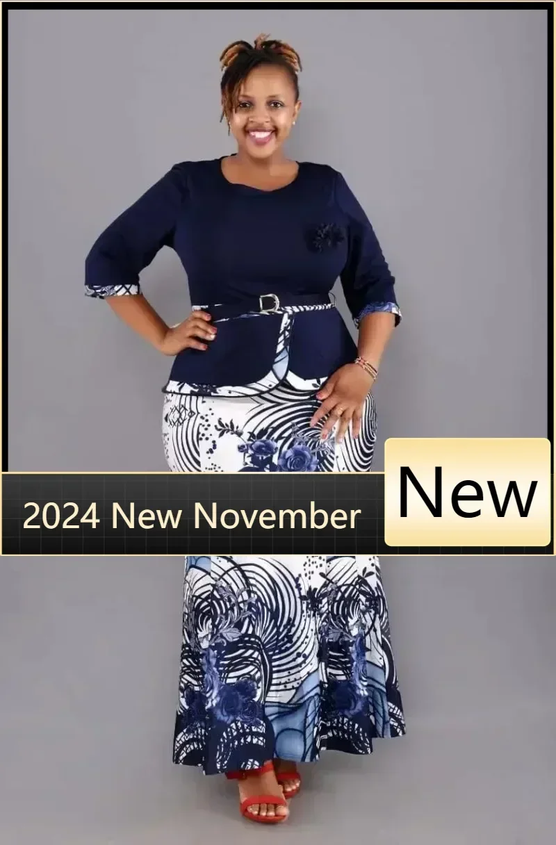 

Customized 2XL-6XL Christmas Two Piece Set Tops and Long Skirt African Clothes for Women Plus Size Clothing Dashiki Robe Femme P