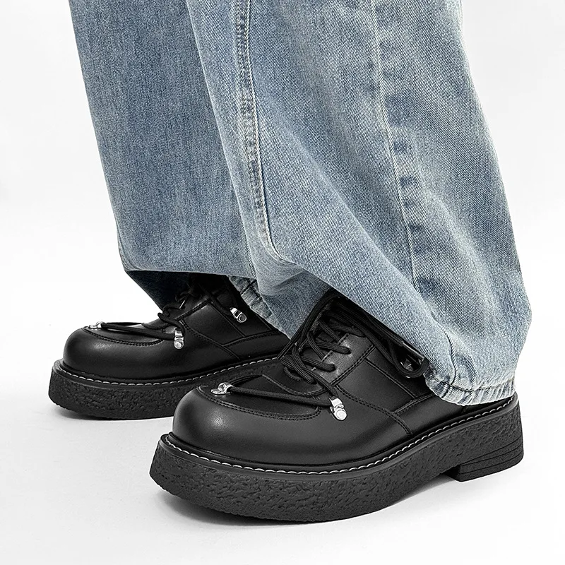 Men Casual Shoes Derby Leather Platform Increasing Cross-Tide Thick Sole Ankle Boots Vintage Brand Luxury Designers Sneakers