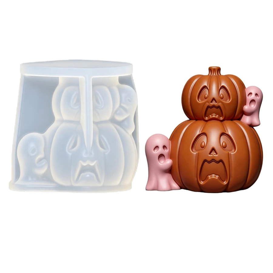 DIY Halloween Horror and Scare Ghost Pumpkin Silicone Candle Mold, 3D Pumpkin Ghost Candle Soap Plaster Craft Mold, Holiday Gift