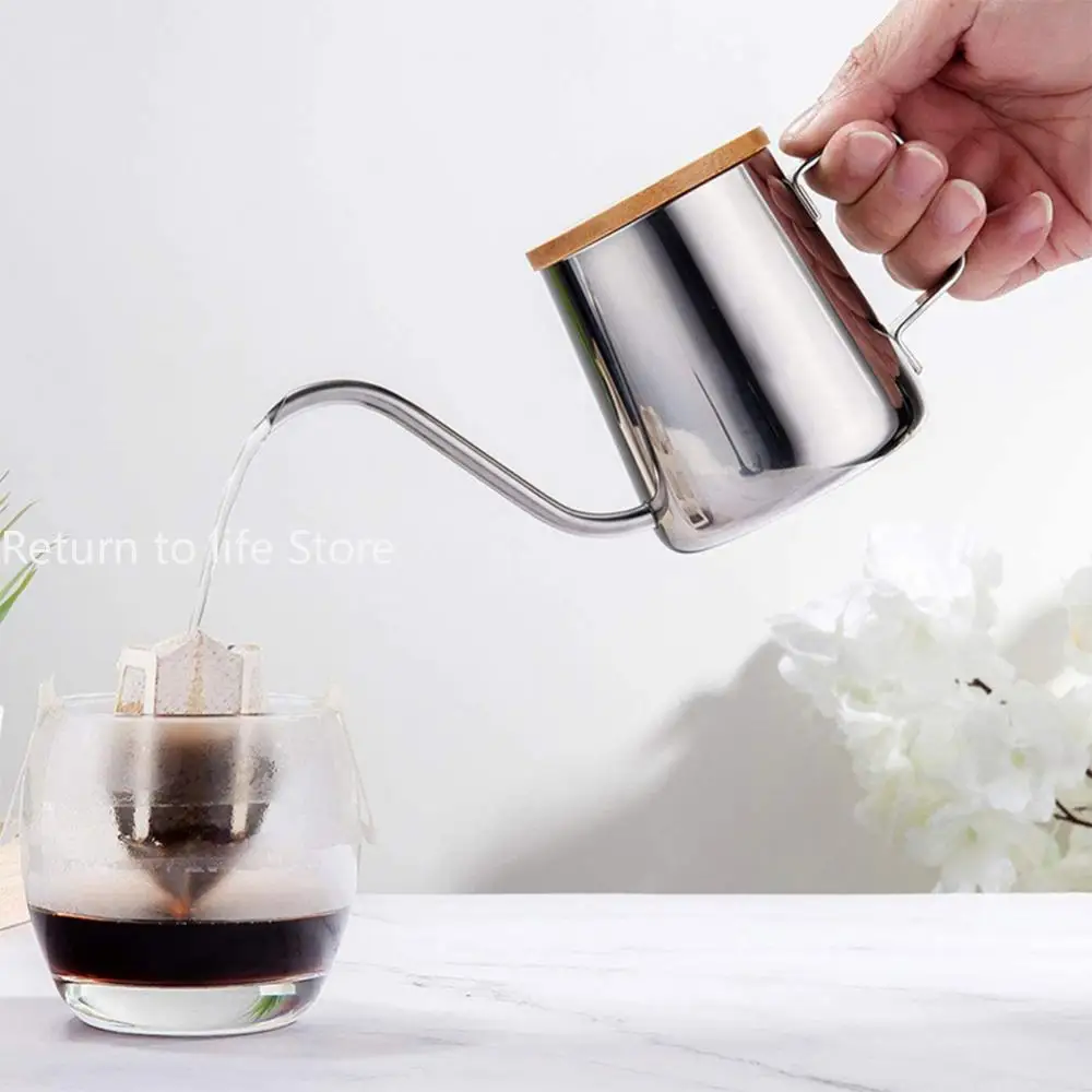 Coffee Pot Swan Neck Thin Mouth Tea Pot Stainless Steel Narrow Spout Drip Coffee Maker Pot Coffee Tool Drip Kettle With Cover