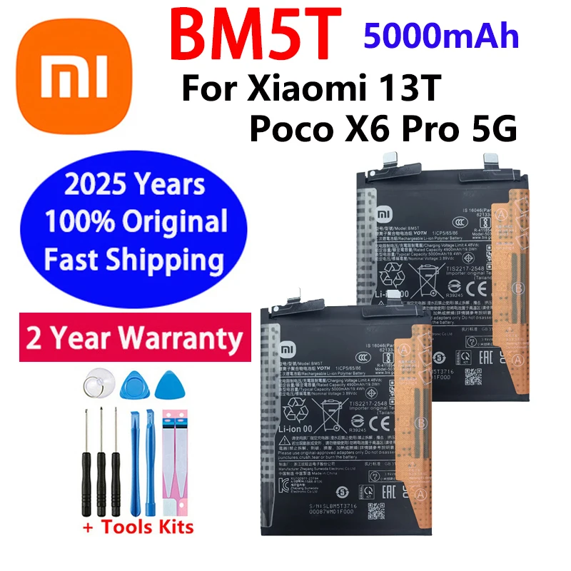 

2025 Years BM5T 5000mAh 100% Original High Quality Rechargeable Battery For Xiaomi 13T / Poco X6 Pro 5G Batteries+ Free Tools