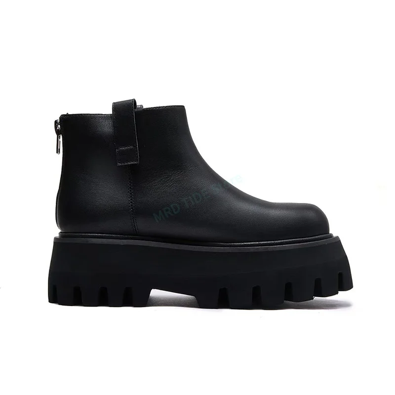Brand Men Casual Shoes Genuine Leather Zip High Top Ankle Shoes Flats Platform Increasing Men's Boots Gothic Luxury Designers