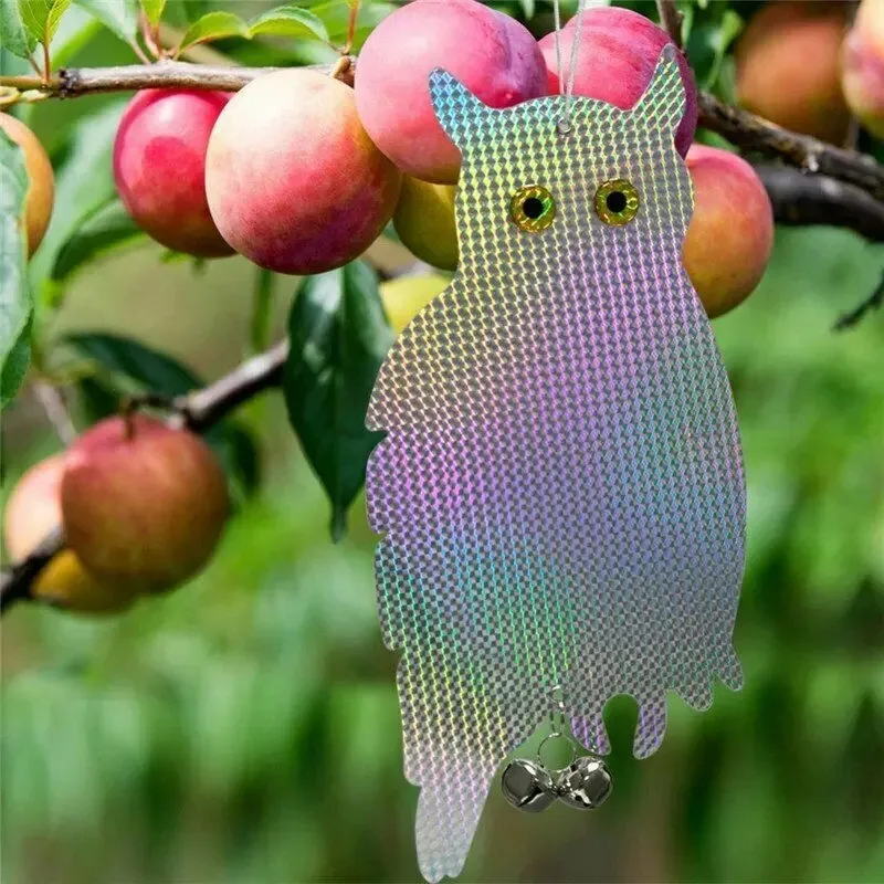 2pcs Hanging Laser Reflective Bird Repellent Tape Fake Owl Decoy Garden Farm Orchard Bird Scare Device