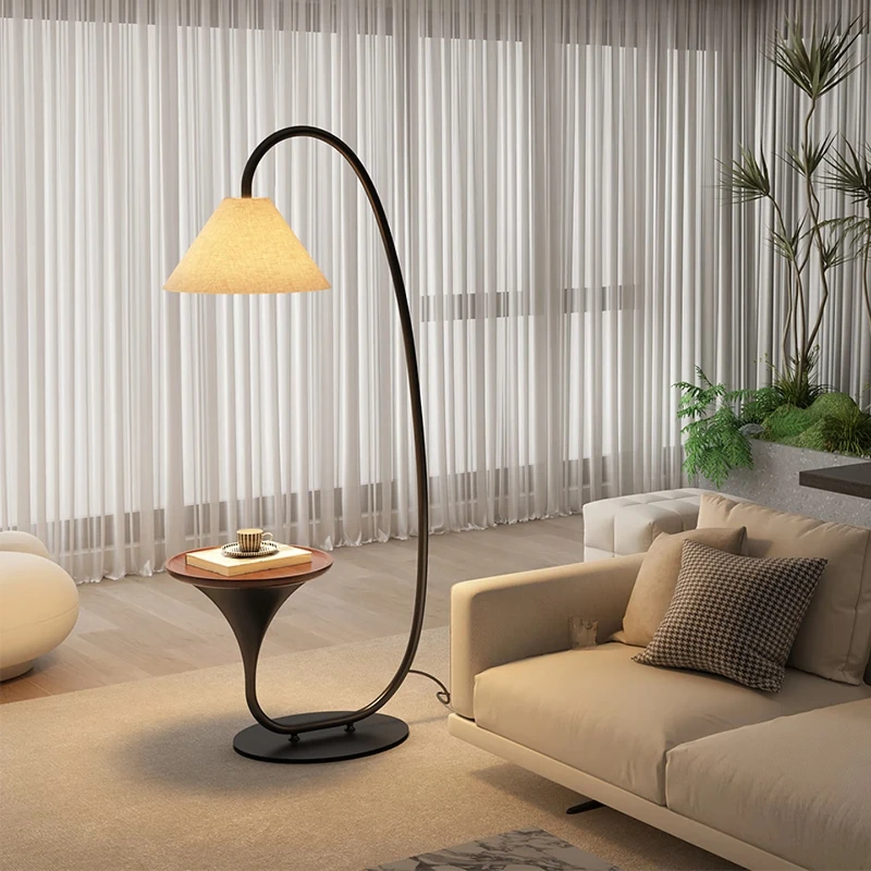 

medieval floor lamp, high-end sofa in the living room, integrated decoration of objects next to it