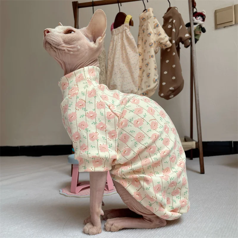 High-neck Cotton Spring Autumn Coat for Cat Soft Undershirt for Sphynx Cat in Winter Sweet Purple Beige Loungewear for Kittens