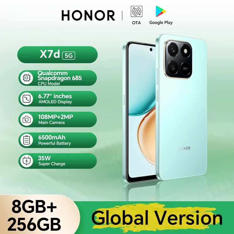 Global Version HONOR X7d 8GB+256GB Snapdragon 685 6.77'' 120Hz TFTLCD Screen 108M Main Camera 6500mAh 35W Supercharge