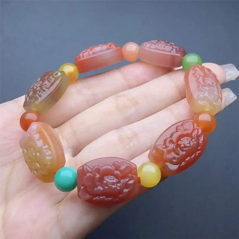 Natural Yanyuan Agate Flower Bracelet Fashion Healing Personalized For Men Women Gemstone Jewelry Lovers Gift 1pcs 14x20mm