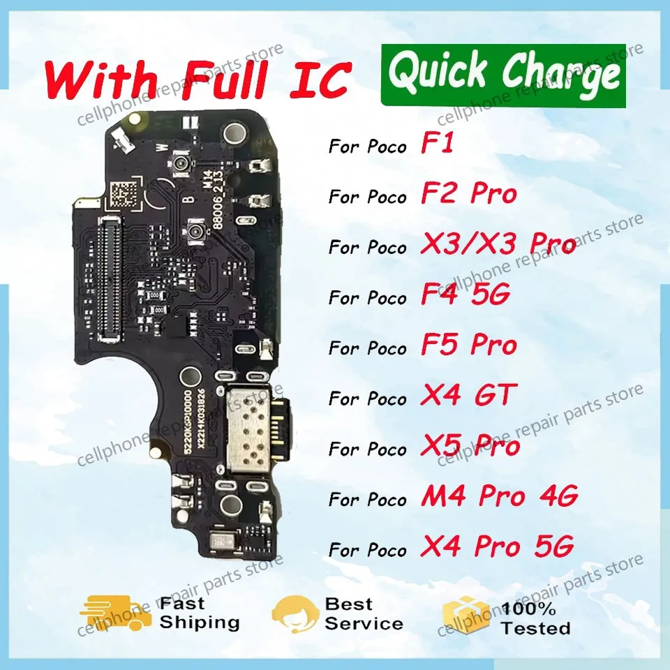 Tested USB charging board Dock Connector Microphone Board Flex Cable For Xiaomi Poco F1 F2 Pro F3 F4 M3 X3 X4 M4 Pro 4G 5G NFC