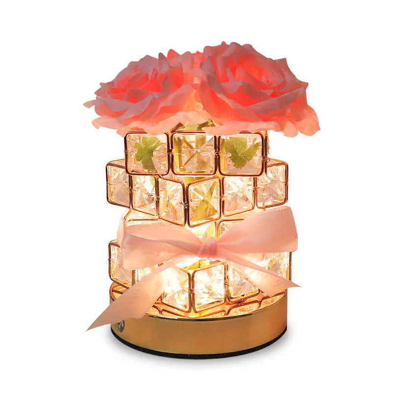 Crystal Rubik's Cube Rose Lantern LED Night Light Qixi Gift Girlfriend Jiapin, Dormitory Bedside Ornaments Atmosphere Light