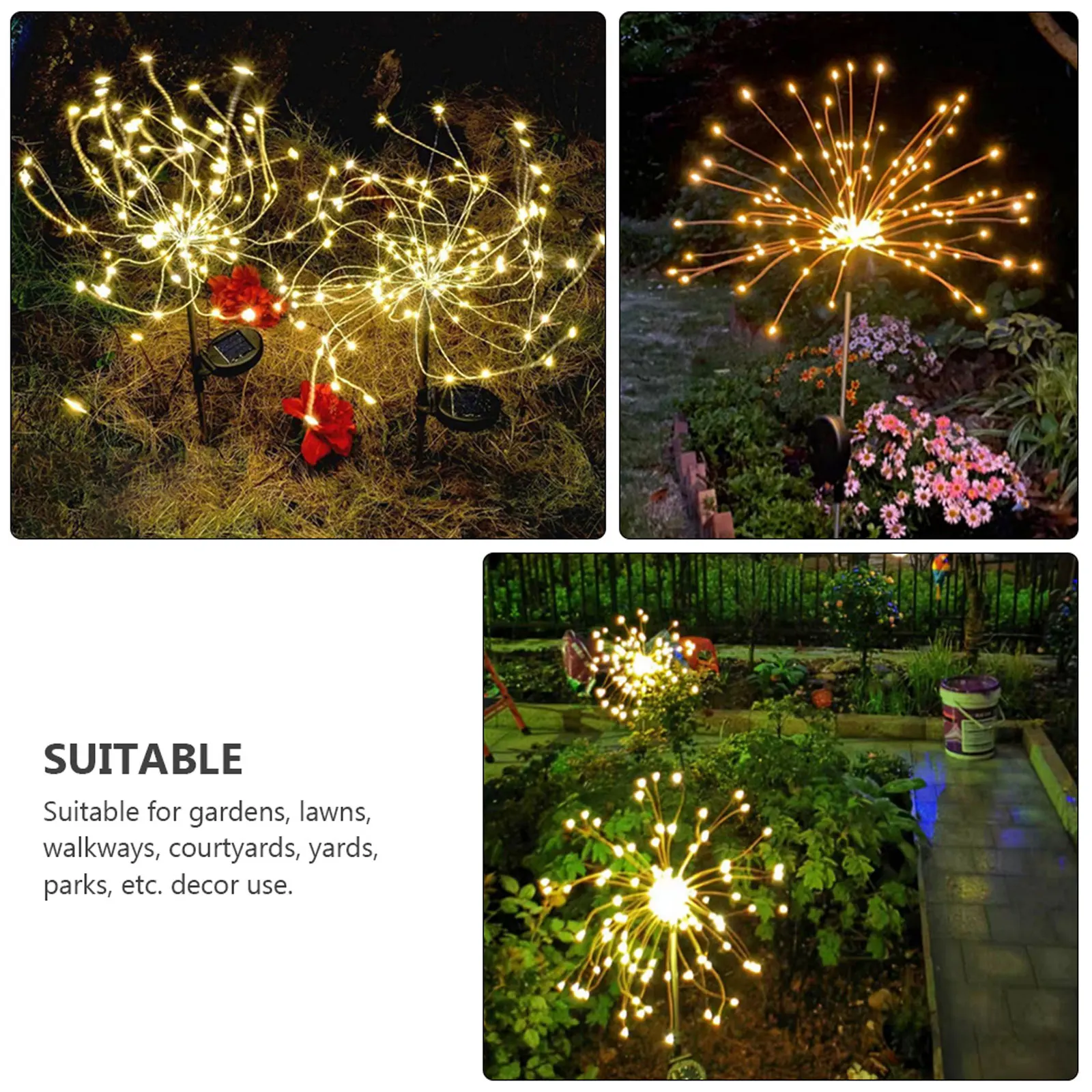 

1pcs 150Leds Solar Ground Plug Lamp Firework Shape Garden Yard Decoration Landscape Light Durable Abs Aluminum Alloy