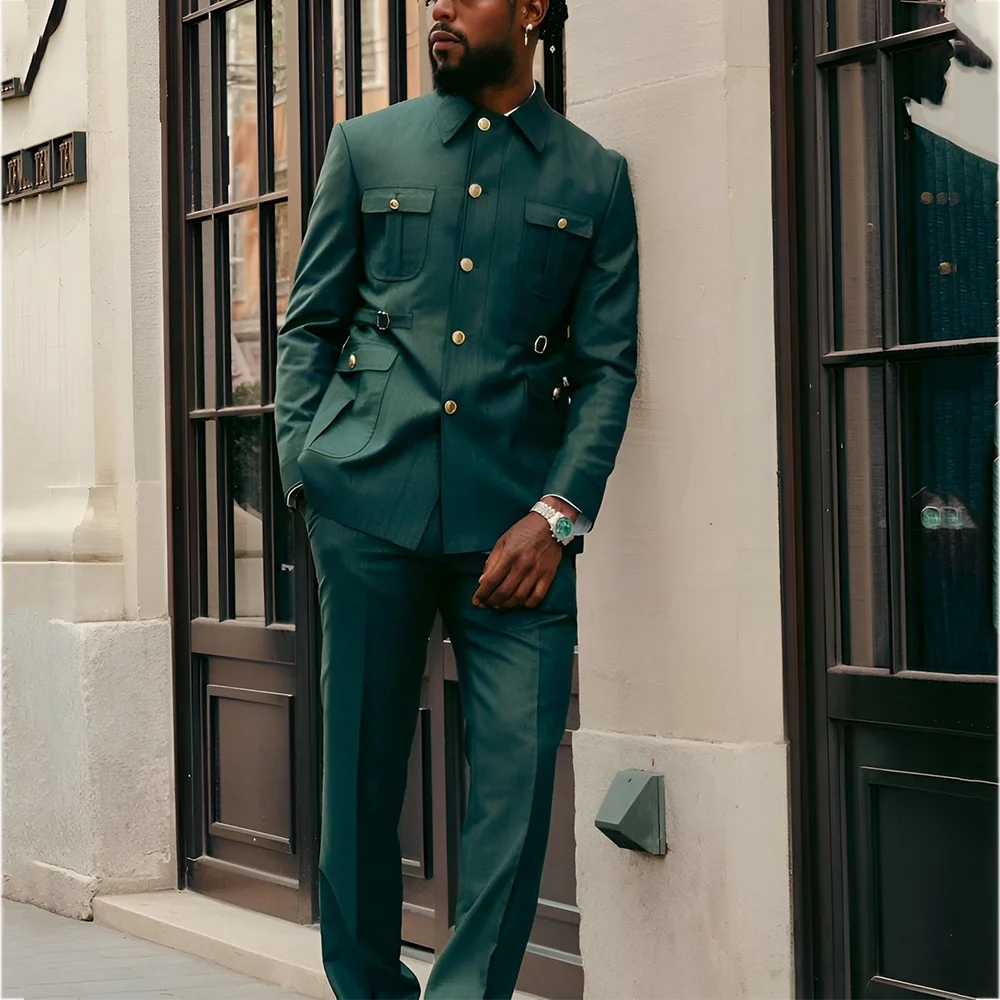 

Облегающий мужской костюм, однобортный, с воротником-стойкой, официальный наряд, комплект из двух предметов, однотонная, высокое качество, повседневная офисная мужская одежда