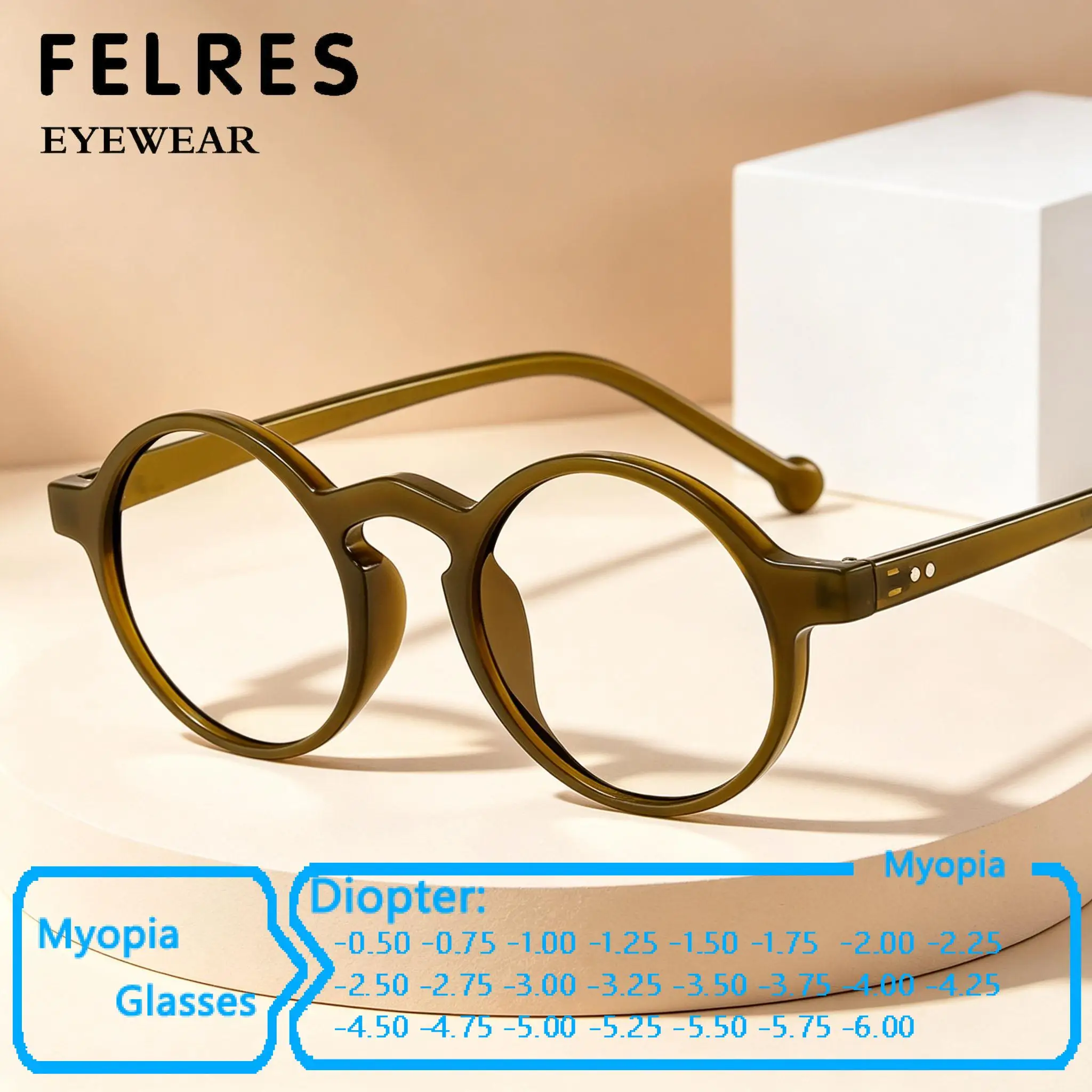 Vintage Round Negative Diopter Clear Myopia Glasses Women Men Designer Blue Light Blocking Clear Optical Nearsighted Glasses