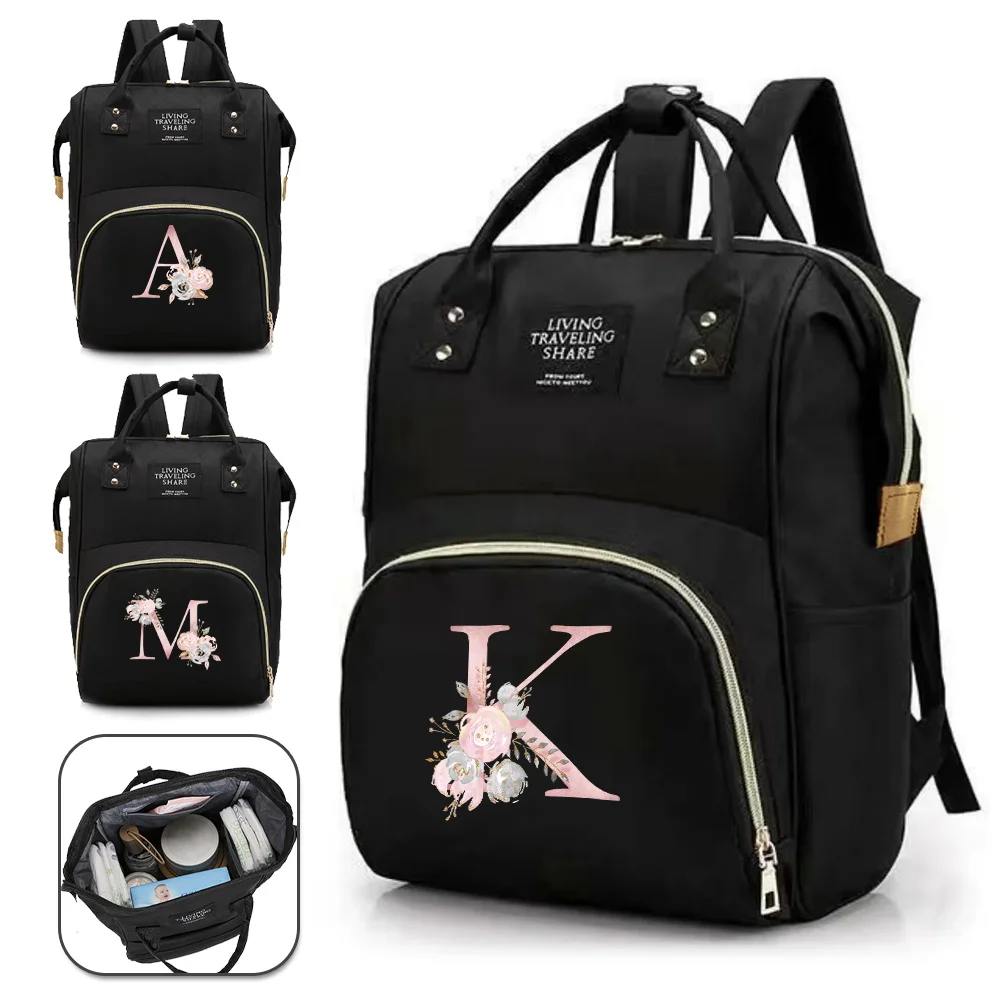 

Maternity Bag Waterproof Lightweight Large Capacity Pink Flower Printing Series Multi-Function Kid Diapers Bags Backpack