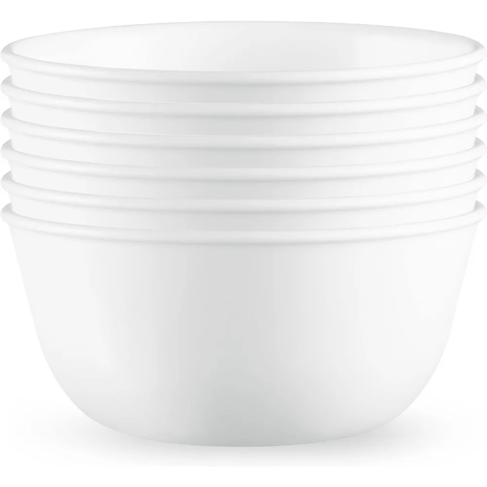 

28-oz Soup Cereal Bowls Set of 6, Chip Crack Resistant Triple Layer Glass Dinnerware in Winter Frost White