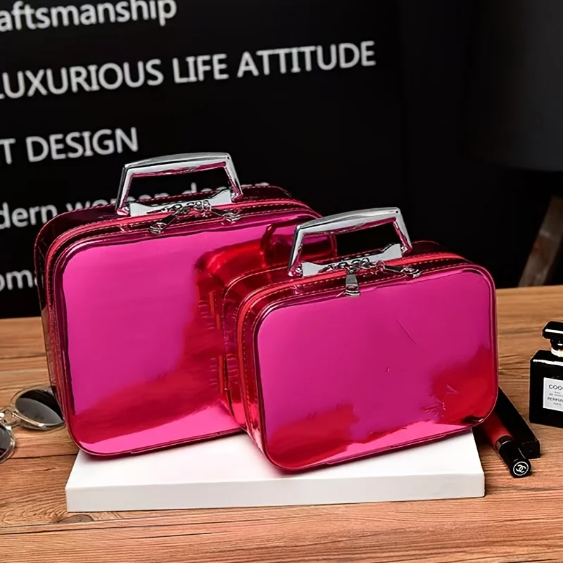 1pcs Large Capacity Hard Shell Makeup Suitcase Portable Women's Flash Storage Box PU Material Flat Storage Box